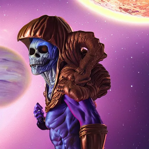 Image similar to skeletor and the dark crystal in space, 3 d, concept art