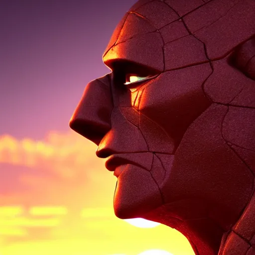 Image similar to a closeup photorealistic photograph of a shadow face staring at a beatiful sunset on the beach, fantastic four theme. bright scene. fine detail. this 4 k hd image is trending on artstation, featured on behance, well - rendered, extra crisp, features intricate detail, epic composition and the style of unreal engine.