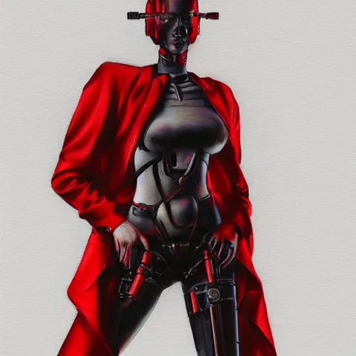 Image similar to cyberpunk cyborg dressed in red silk, in the style of robotpencil