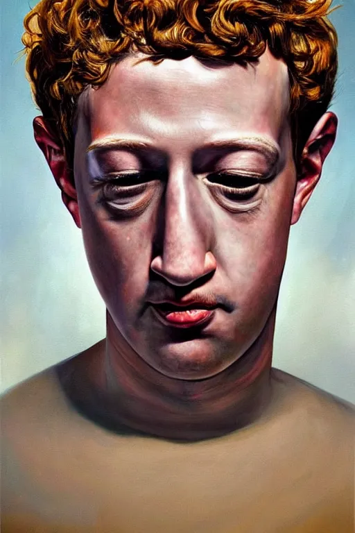 Image similar to photorealistic painting of mark zuckerberg as gala atomica by salvador dali, hyperdetailed, centered, masterpiece, surrealism