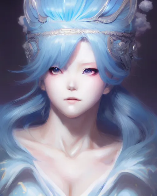 Image similar to character concept art of a an anime cloud goddess | | cute - fine - face, pretty face, realistic shaded perfect face, fine details by stanley artgerm lau, wlop, rossdraws, james jean, andrei riabovitchev, marc simonetti, and sakimichan, tranding on artstation