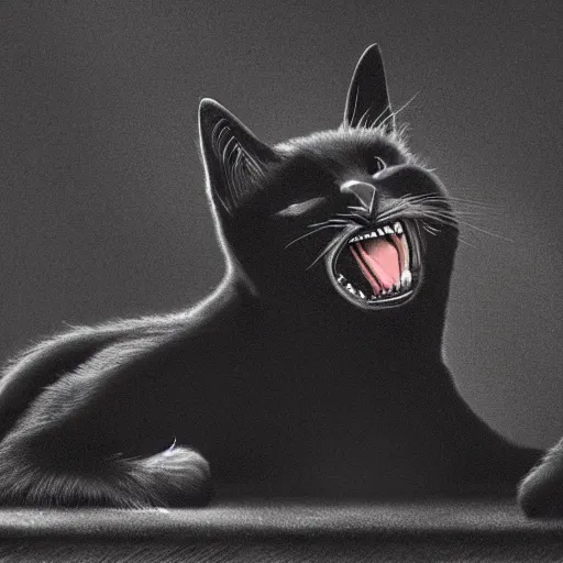 Image similar to a photorealistic black cat with conrad viedt's smile from the man who laughs. 8 k. high resolution.