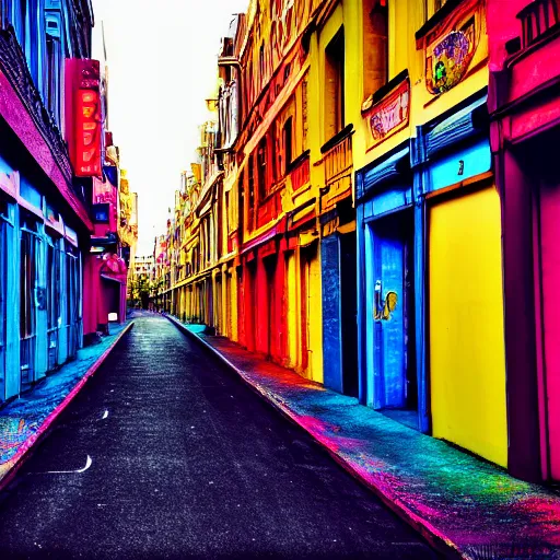 Prompt: photo of street city, disco colors