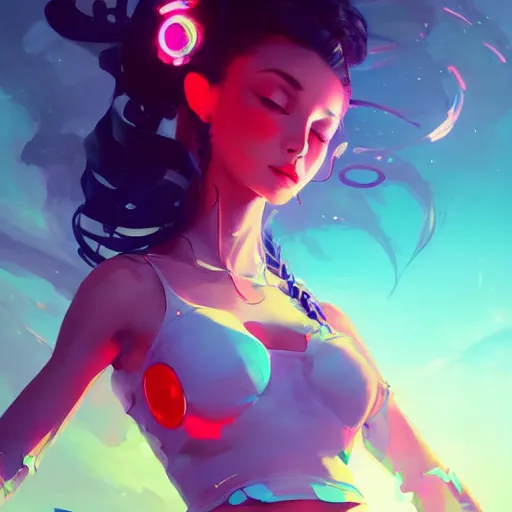 Prompt: a beautiful raver girl in crop top, concept art by pete mohrbacher and guweiz and ilya kuvshinov, digital art, highly detailed, intricate, sharp focus, trending on artstation hq, deviantart, unreal engine 5, 4 k uhd image