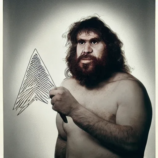 Image similar to portrait of a caveman with a tinfoil hat