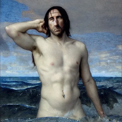 Image similar to trent reznor as a pirate king, god of the ocean by edgar maxence and caravaggio and michael whelan and delacroix