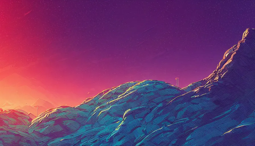 Image similar to concept art of an epic spiral galaxy in style of dan mumford and laurie greasley by james gilleard, very detailed, clean lines, atmospheric, vivid, wide angle, masterpiece