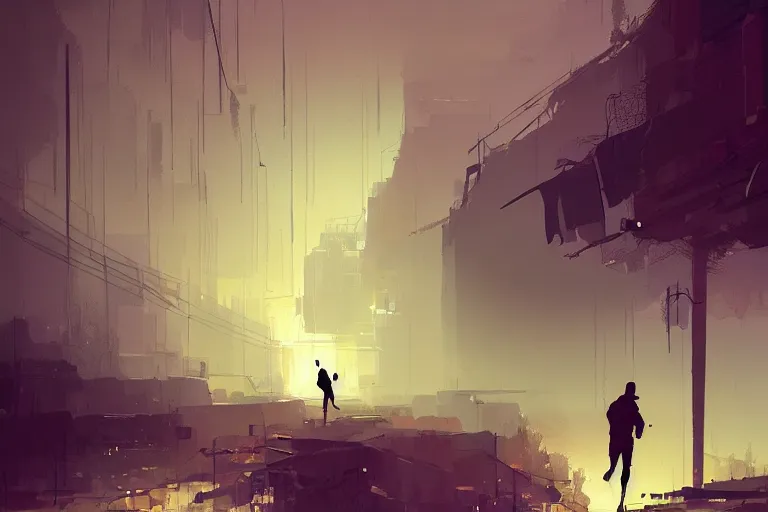 Image similar to a running man in a post-apocalyptic world, volumetric light, art by pascal campion, artstation