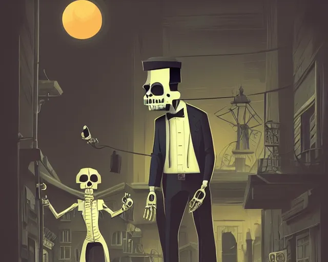 Image similar to digital painting concept art for grim fandango with manuel calavera, lucasarts game, smooth median photoshop filter cutout vector, noir, detective, casablanca, behance hd by jesper ejsing, by rhads, makoto shinkai and lois van baarle, ilya kuvshinov, rossdraws, rex crowle global illumination