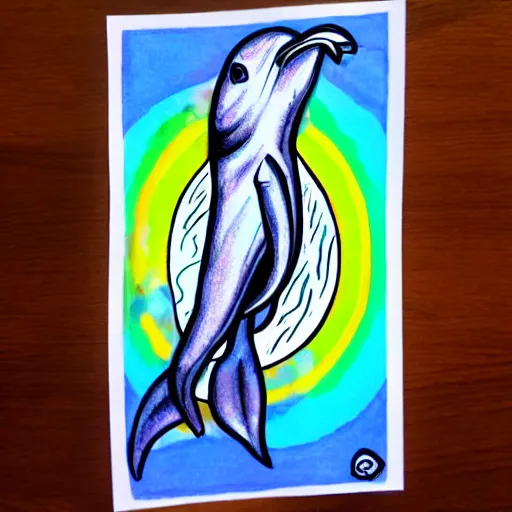 Prompt: ru paul with a dolphin body, sharpie, pastel color, fine tip, psychedelic, detailed,