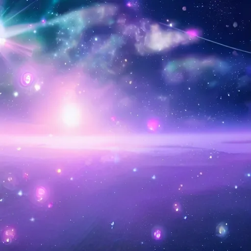 Prompt: anime style hd wallpaper of outer space horizon, glittering stars scattered about, lavender and pink colors