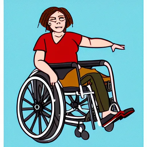 Prompt: an illustration of a character woth wheelchair in the style of vanessa morales