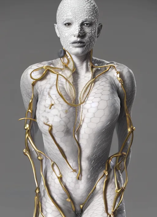 Prompt: a statue made of white marble with gold veins, of bubblebutt snakes, transhumanism, hyper realistic, hyper detailed, by johannen voss, by peter kemp, by monia merlo, by michelangelo, by ernst haeckel, by alex grey, octane render, blender, 8 k