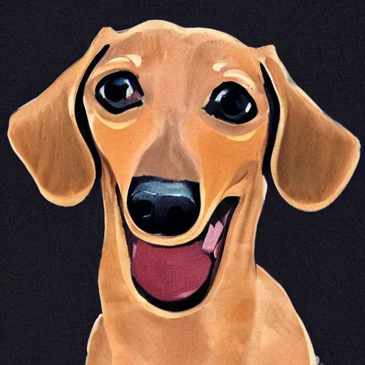 Image similar to very detailed portrait of a very happy dachshund, with a big smile