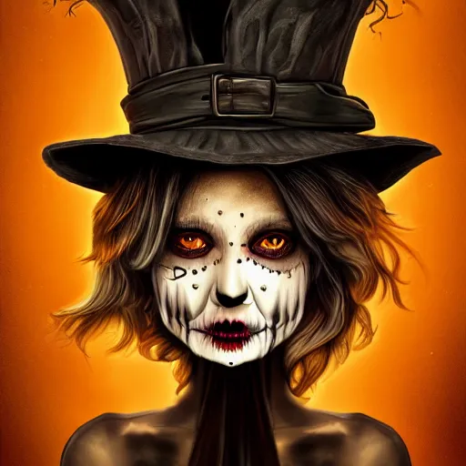 Image similar to spooky wicher hat hallowen, digital art, highly detailed, illustration, elegant, digital painting 4K UHD image