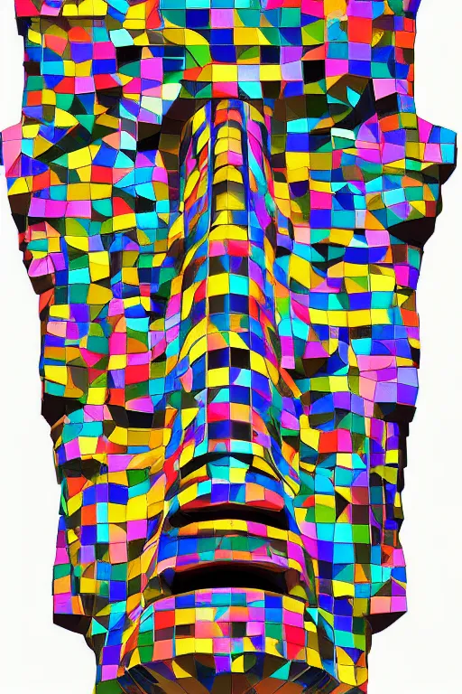 Image similar to cubist moai statue cutout digital illustration cartoon colorful beeple