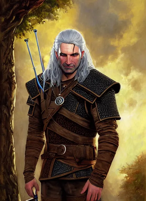 Image similar to a realistic fantasy portrait painting of a male witcher, ultra detailed, art by ralph horsley, swanland, sabbas