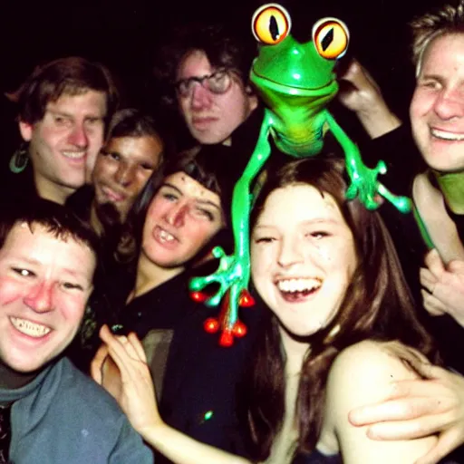 Image similar to a bunch of frogs partying in the club, 2 0 0 2