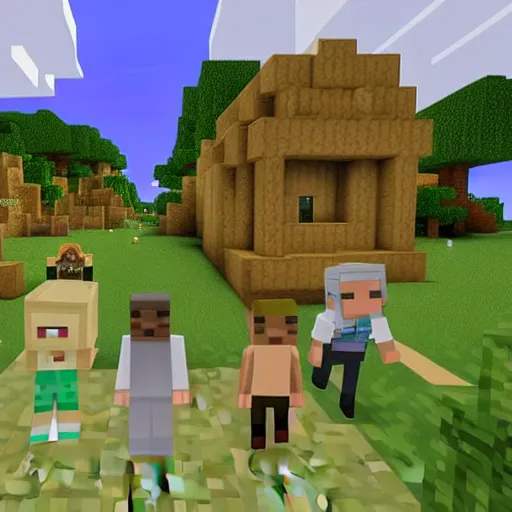 Image similar to Rick and Morty in minecraft, minecraft mods, game poster, trailer, RTX on, minecraft RTX