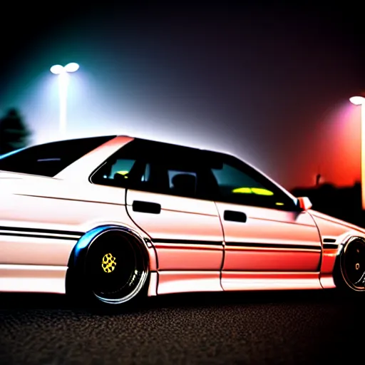 Prompt: a car JZX100 turbo at illegal car meet, Saitama prefecture, city midnight mist lights, cinematic color, photorealistic, highly detailed, 200MM