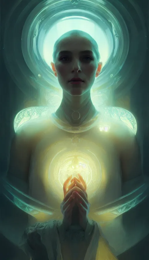 Image similar to symmetry!! portrait of a beautiful necromancer princess, sci - fi, glowing lights!! intricate, elegant, highly detailed, digital painting, artstation, concept art, smooth, sharp focus, illustration, ethereal, ominous, misty, by ruan jia and jeremy mann and alphonse mucha, 8 k