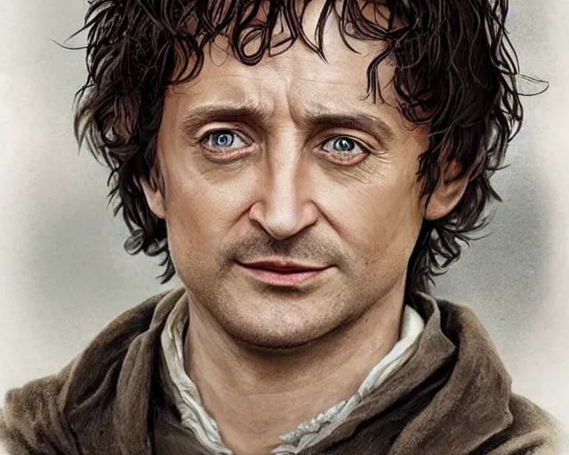 Image similar to richard hammond as frodo baggins, award winning character art, by various concept artists, hyperrealistic face, photorealistic render