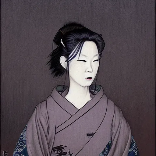 Prompt: portrait of takaonna yokai, misty night, beautiful! coherent! by brom! deep colors, strong lines, high contrast