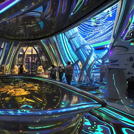 Image similar to alien shop, futuristic, holographic, 8k, intricate detail