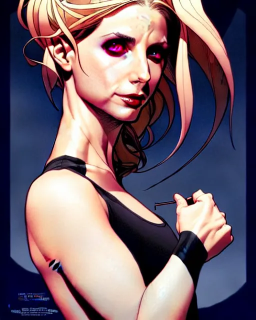 Prompt: artgerm, joshua middleton comic cover art, pretty sarah michelle gellar, pale white skin, asymmetrical black spot covering left eye only