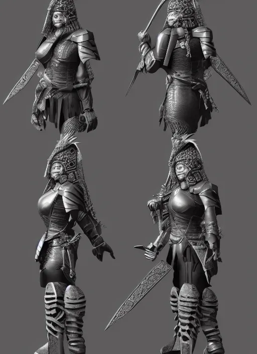 Image similar to a black crest, orthographic, ornament, female warrior's face, a 3 d render by dom qwek, front side views full, trending on polycount, artstation, hard surface modeling, rendered in maya, 3 ds max, blender, hd, vray, berserk blood