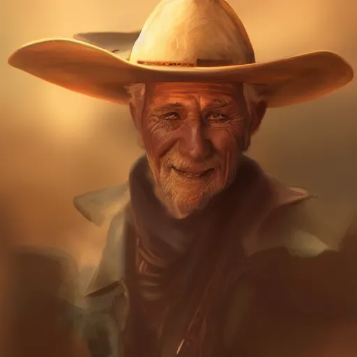 Prompt: old cowboy surrounded by dark magic, digital painting, highly detailed, trending on artstation, fantasy atmosphere