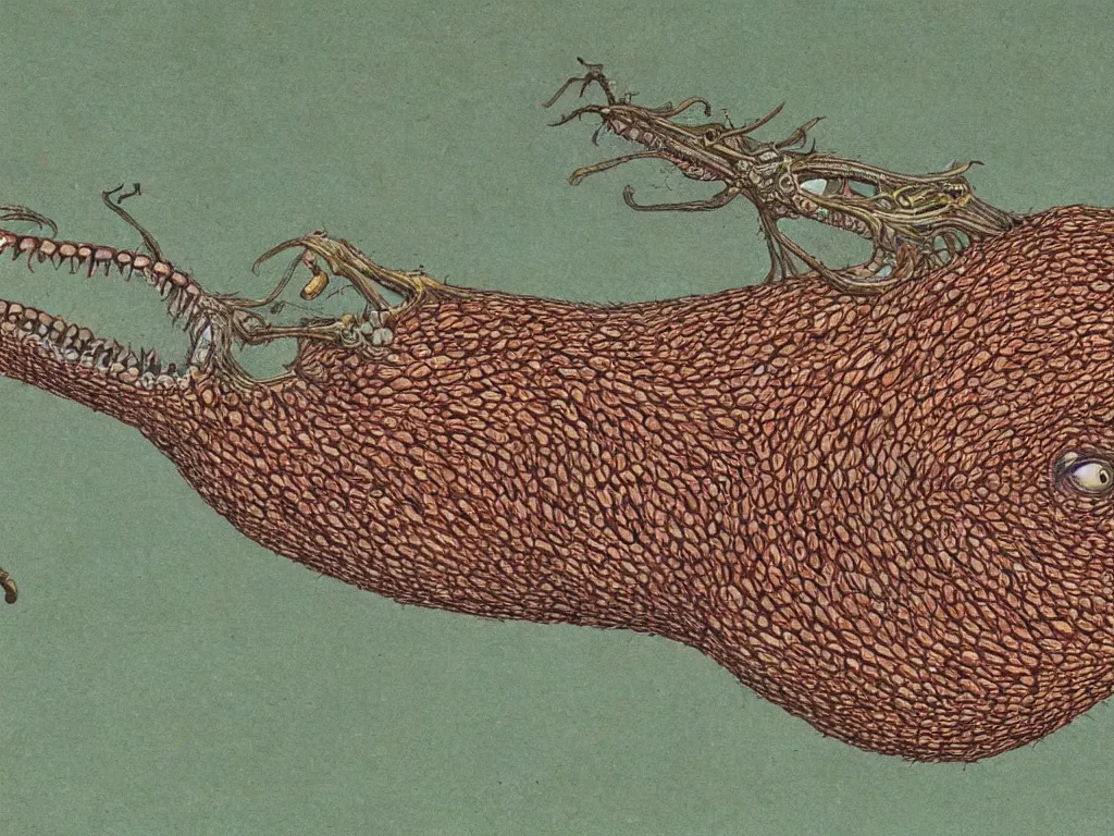 Image similar to close up view of a creature. codex seraphinianus, walton ford