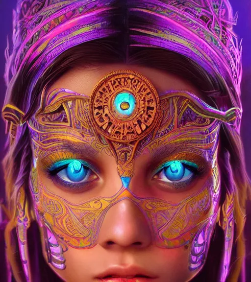 Prompt: beautiful intricate exquisite mayan princess realistic face, beautiful eyes, neon colors, drawing, in the style of greg rutkowski, fantasy, amazing detail, epic, intricate, elegant, smooth, sharp focus