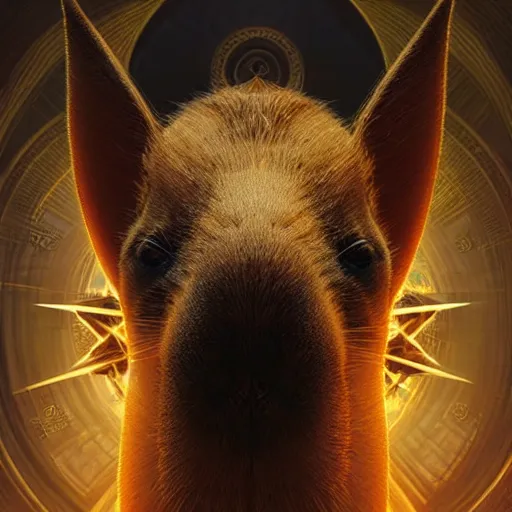 Image similar to capybara surrounded by sacred geometry made from elven architecture, gorgeous, powerful, cinematic, beautifully lit, by artgerm, by karol bak, 3 d, trending on artstation, octane render