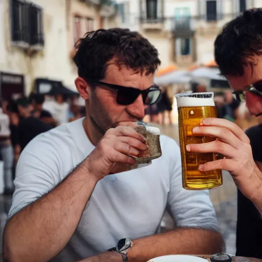 Image similar to 2 people drinking beers in lisbon