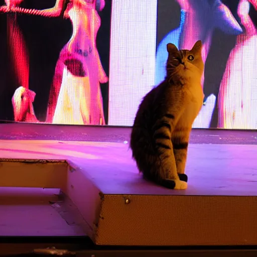 Image similar to photograoh of cat ainging on the stage