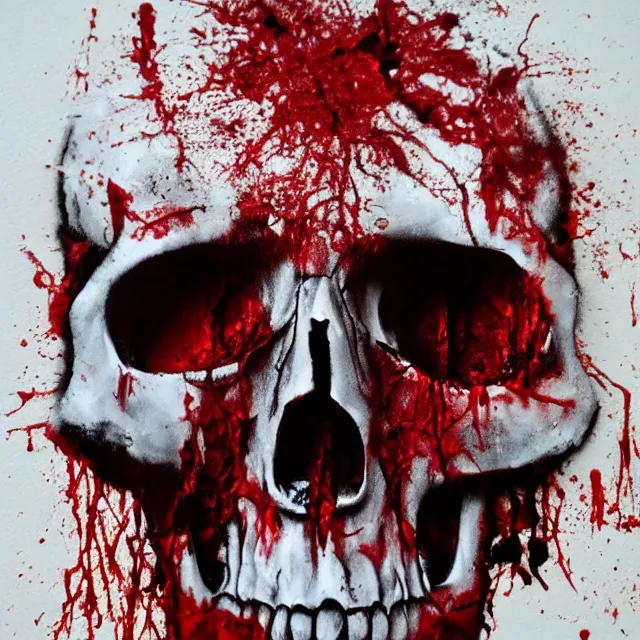 Prompt: skull pouring out blood, primitive art, spray paint