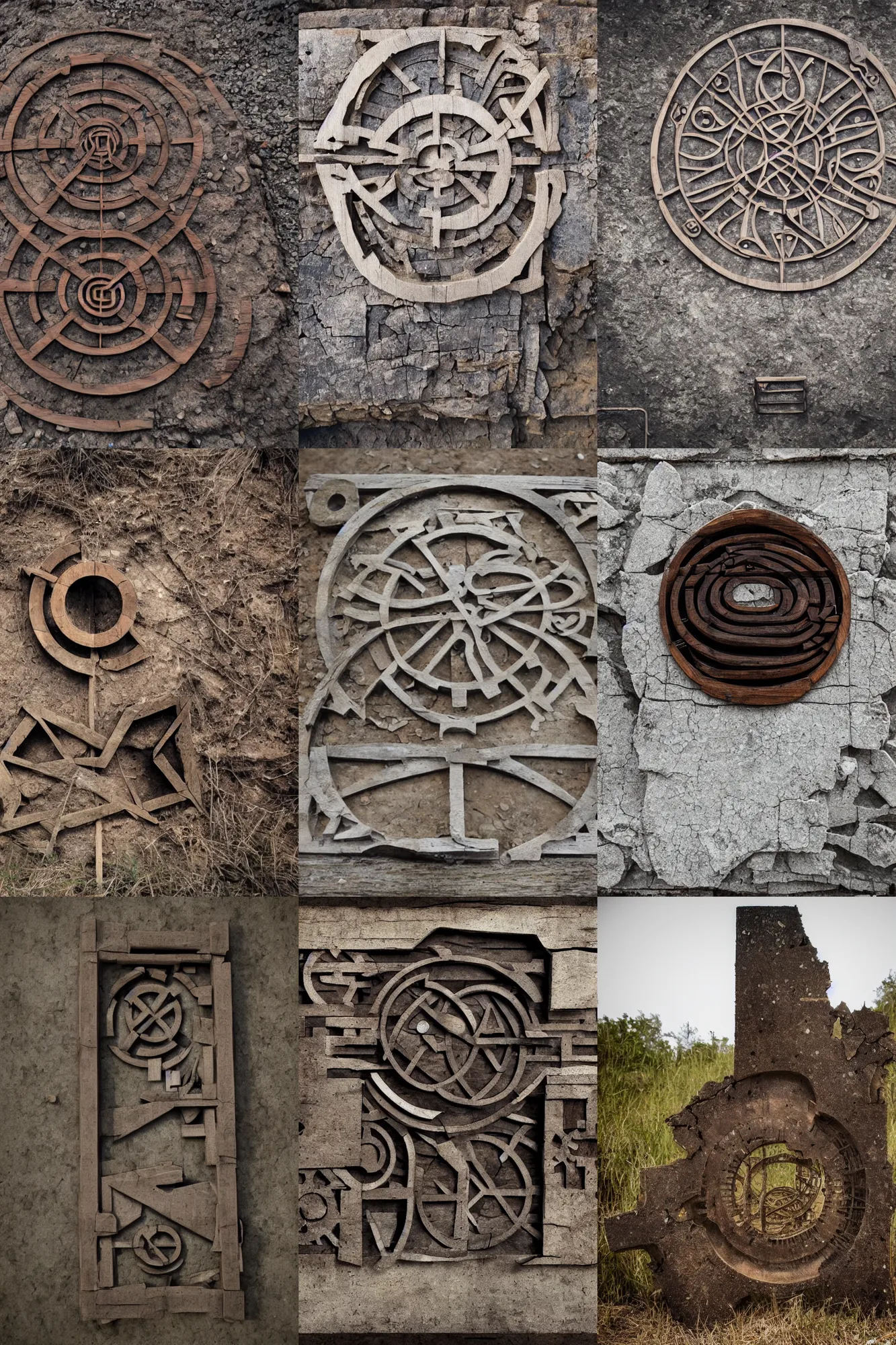 Prompt: ruins of ancient technology, wooden sigils, portal to another dimension, cg society
