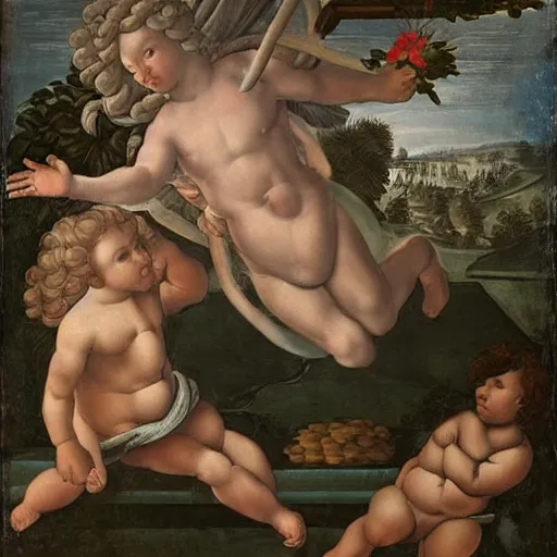 Image similar to benjamin netanyahu as cupid, baroque, rococo, by raphael and botticelli