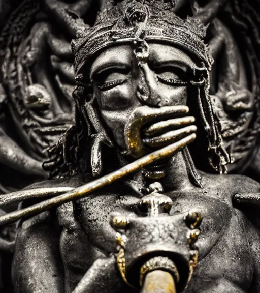 Image similar to mystical hindu black death god statue, dslr photo, grainy, high detail, high resolution