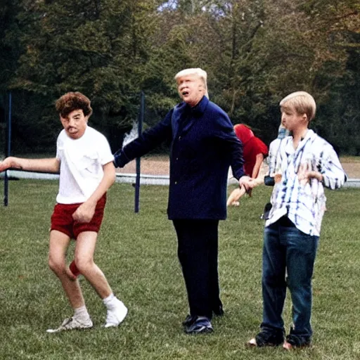 Image similar to a photo of donald trump at age 1 8 playing with his friends in the park