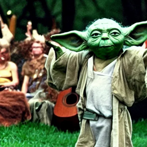 Image similar to yoda performing at woodstock