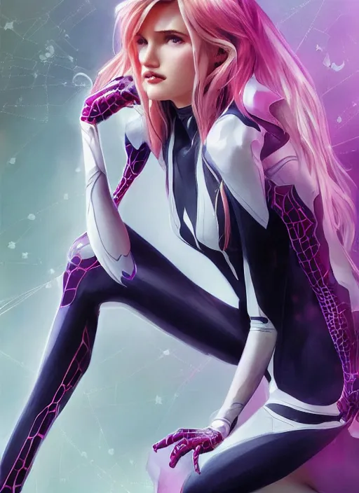 Image similar to ultra realistic illustration, bella thorne as spidergwen anime, intricate, elegant, highly detailed, digital painting, artstation, concept art, smooth, sharp focus, illustration, art by artgerm and greg rutkowski and alphonse mucha and wlop