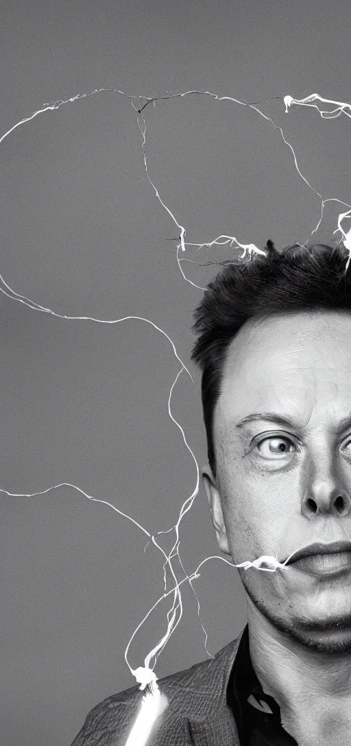 Image similar to horror picture of elon musks face dissolving into tubes and wires, 4K,
