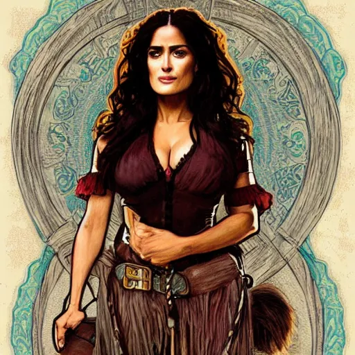 Image similar to salma hayek in wild wild west, portrait, mucha style