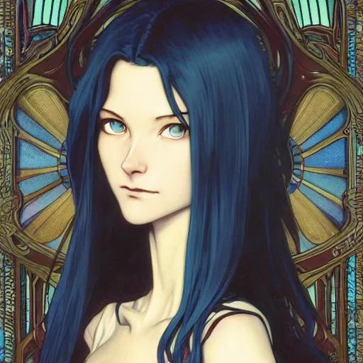 Image similar to intricately detailed vfx portrait of marceline by eiichiro oda!, makoto shinkai, alphonse mucha, art by artgerm and greg rutkowski!, blue eyes!!, large aquiline nose!!, best of behance, concept art, matte, sharp focus, adolphe bouguereau, annie leibovitz, stanley kubrick,