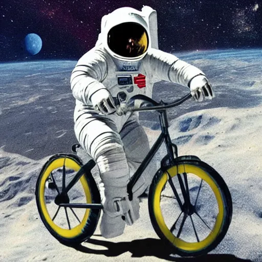 Prompt: astronaut riding a bike to the moon