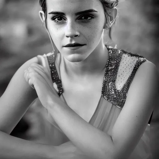 Image similar to Emma Watson as Artemisia, (Sony a7R IV, symmetric balance, polarizing filter, dynamic range, HDR, staggered depth)