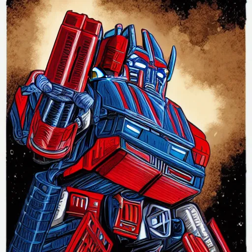 Image similar to painting of Optimus Prime by Laurie Greasley, hyperdetailed