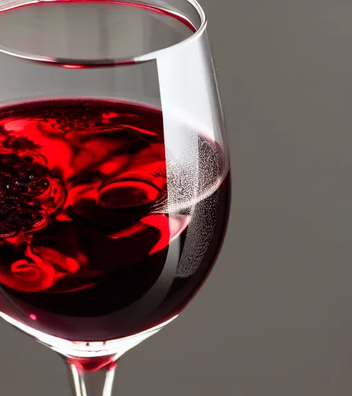 Prompt: a photo of a glass of red wine, ultra high detail, 8 k, close up, ambient lighting.